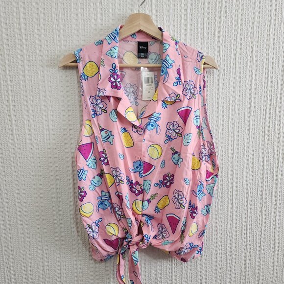Hot Topic Disney Lilo & Stitch Flowers & Fruit Tie-Front Pink Tank Top Size 2X - Picture 2 of 12